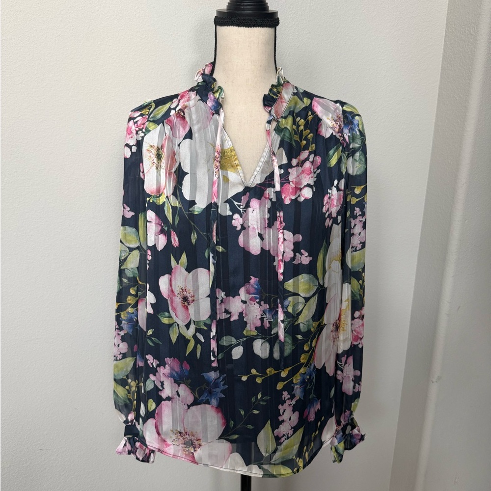 Joie Navy Floral Long Sleeve Blouse